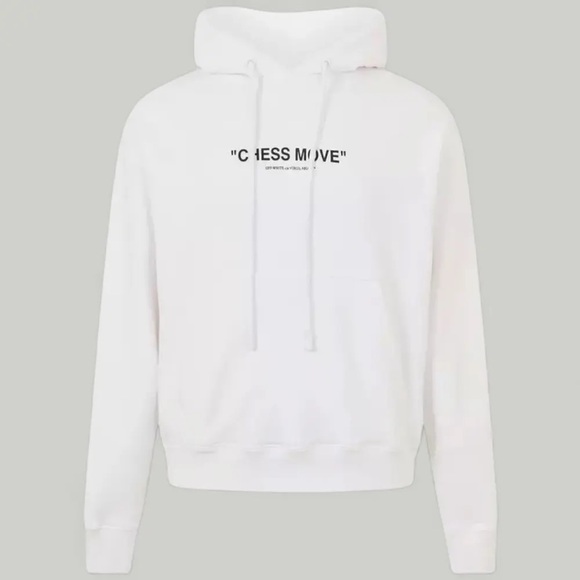 Off-White White Hoodie - Chess Move. Seen worn by WNBA star Caitlin Clark